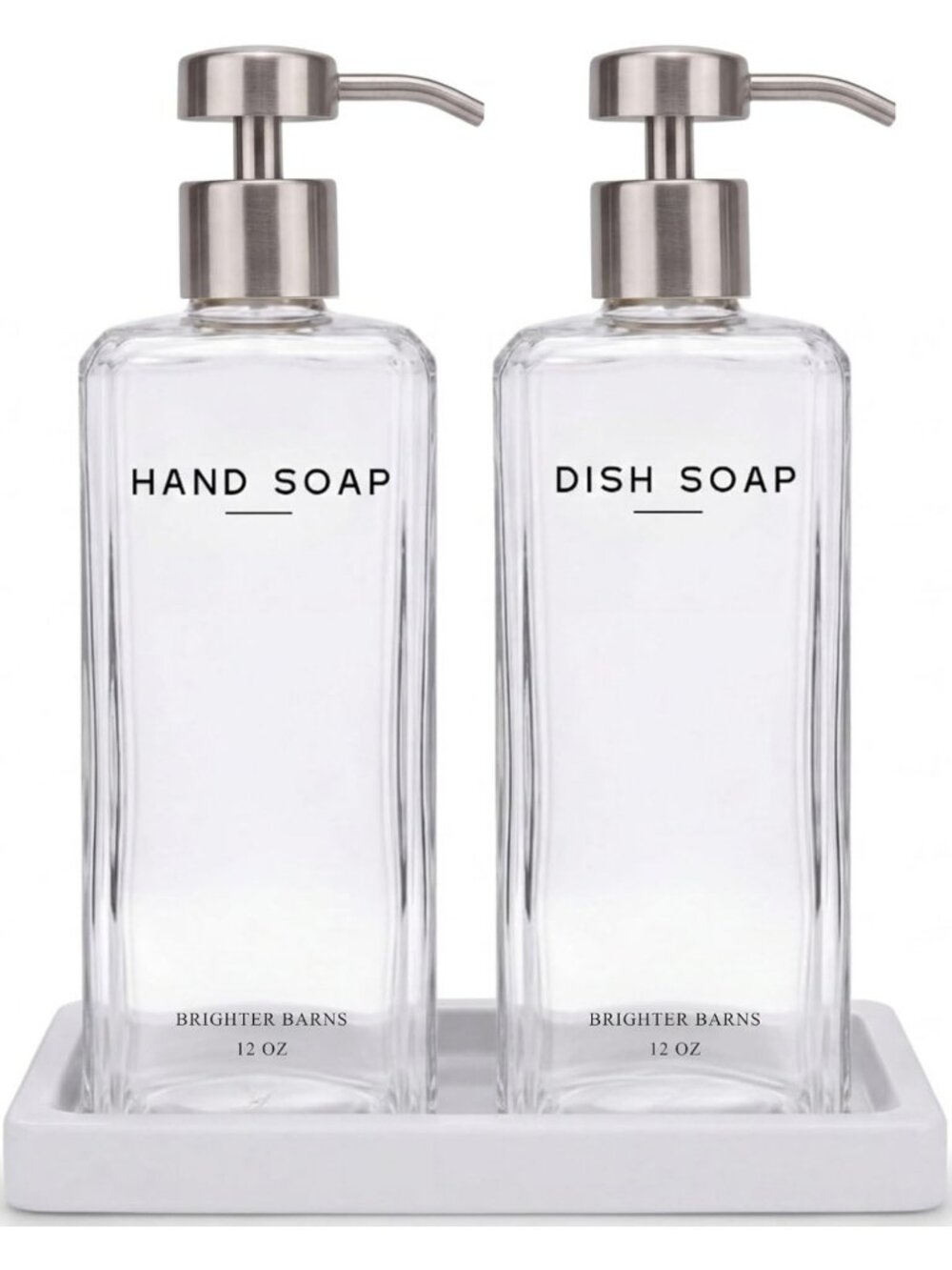 Modern Glass Soap Dispenser Set - 12oz Kitchen & Bath Decor, Stainless Steel